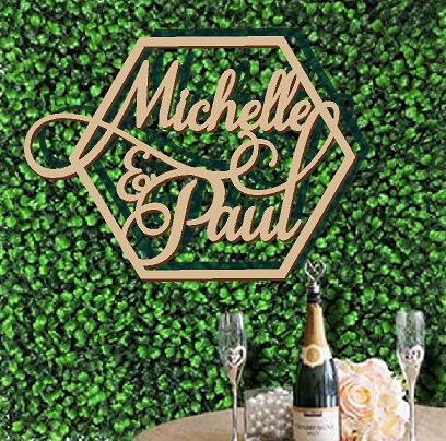 wooden hoop sign hexagon 2 names